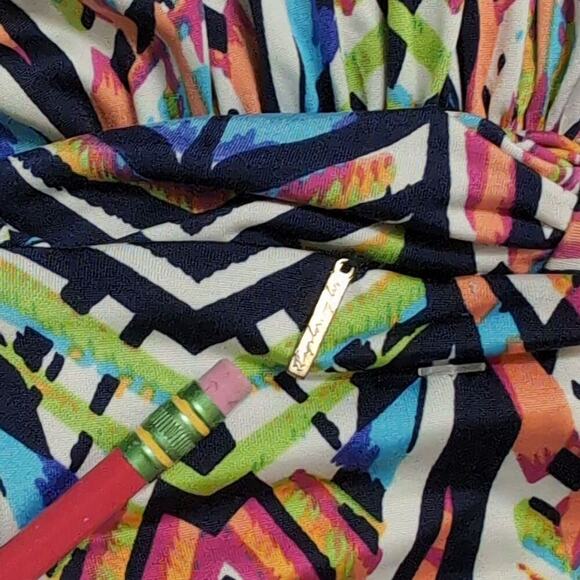 TBags Los Angeles Multi Color One Shoulder Maxi Dress Abstract Print Cutout XS - Picture 5 of 9